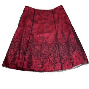 Adrianna Papell Evening Beaded Sequin Mesh Overlay Skirt Red Black Evening-12